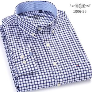 Oxford Kleidhemden großhandel-Herrenkleid Hemden Plaid geprüft Oxford Button Down Hemd Einzelne Patch Tasche Casual Dicke Kontrast Standard Fit Langarm Gingham