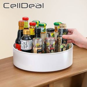 CellDeal 360 Rotating Round Spice Storage Rack Tray Turntable Kitchen Jar Holder Storage Box Multifunction Container Organizer 210309