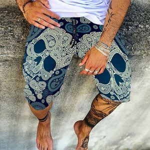 Streetwear Vintage Skull Print Shorts Mężczyznę bawełniane szorty lniane swobodne luźne spodnie plażowe na plażę na męskie lato