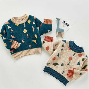 Höst baby tjejer pojkar stickad tröja toddler pojke casual tecknad varm bomull tröjor kappa barn pullovers 211204