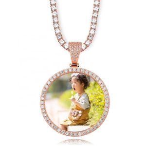 NEW Custom Ice out Large size 62 mm Image Picture Photo Big Round Pendant Necklaces Tennis Chains Cubic Zirconia Hip hop Jewelry