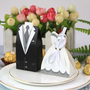 50/100 SZTUK Bride and Groom Candy Box Chocolate Box Z Wstążką Favor i Prezenty Pudełko Pamiątki Party Wesele Dekoracji 210724