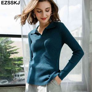 Polo Damskie swetry Damskie Swetry Cienkie Jesień Winte Wool Swareter Slim Kobiet Kobiety Chic Loose Jumper Pull 210914