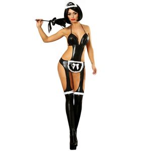 20 Colors Exotic Maid Cosplay Backless Bodysuit Ladies Hollow Out Halter Bodystocking Shiny Metallic Sexy Roleplay Uniform