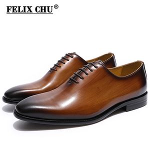 FELIX CHU Men's Real Leather Wholecut Oxford Shoes Classic Dress Brown Black Hand-Painted Office Formal Business Man 210906