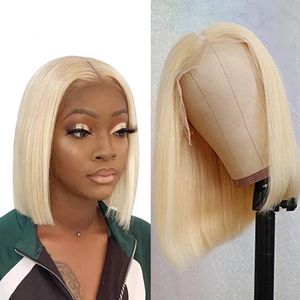 Honey Blonde 613 Bob Wigs For Women Colored Brasilian Remy Straight 13x4 Spets Frontal Human Hair Stängning Perk