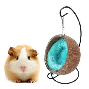 Pequenos suprimentos de animais XXFA Hamster Coco Hammock Hanging Ninho com suporte de metal Balanço de brinquedo Hideout Cama para a cobaia Pig Sleep Play