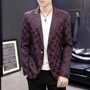 Осень мужская пиджака куртка корейская версия Slim Blazer Masculino звездная печать молодой мода повседневная костюм пальто 210527