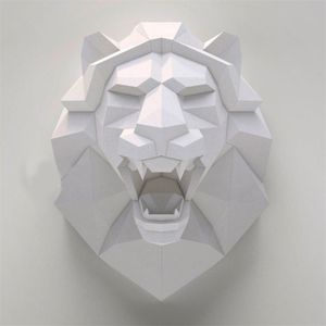 Lion Head 3D Paper Model Animal Sculpture Papercraft DIY Craft for Living Room Decoration Home Decor Bar Wall Art 211105