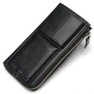 Wholesale men's cowhide leather long wallets multi-card position genuine leathers wallet fashion zipper clutch 7841