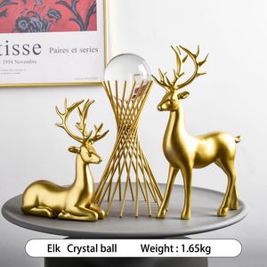 Household Decorative Objects Crystal Ball Golden Elk Ornaments Figurines Living Room Porch TV Table Wine Cabinet Furnishings