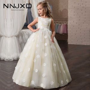 Ny prinsessa tjejer klänning 2021 sommar spets brudtärna fest klänning blomma kostym barn klänningar för tjejer bröllopsklänning vestido Q0716