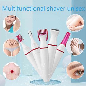 5 In 1 Women Hair Remover Face Eyebrow Trimmer Electric Shaver Washable Painless Bikini Underarm Legs Body Depilatory Epilator 220124