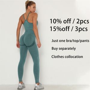 1 stück Single Free Kombination Nahtlose Yoga Set Frauen Workout Sportswear Gym Kleidung Fitnessanzüge Langarm + Leggings + Sport BH 210802