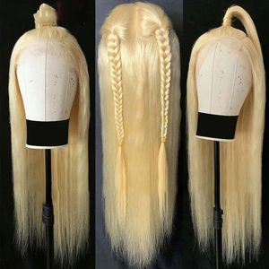 High Temperature Fiber Full Long Natural Straight Brazilian Hair Wigs Blonde Synthetic Lace Front Wig For Women