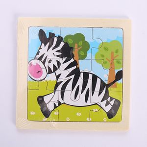 Commercio all'ingrosso 9 pezzi di puzzle in legno per bambini giocattoli educazione della prima infanzia puzzle cartone animato animale veicolo cognitivo Mosaico
