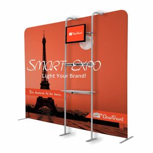 Retail Supplies 10ft Straight Wall Exhibition Display with Rack TV Holder Tension Fabric Printed Graphic Portable Carry Bag