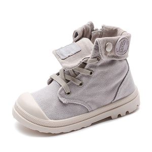 Vår Höst Nya Kids Sneakers High Children's Canvas Shoes Boys and Girls Child Baby Martin Boots Casual Military Boots 210306