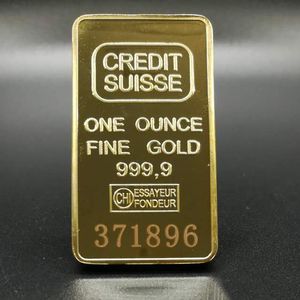Kredyt niemagiczny Suisse Ingot 1 Oz Gold-plated Gold Bar Szwajcarskie monety pamiątkowe z różnymi kolekcjonerstwami rzemiosło numerytami szeregowymi Laser