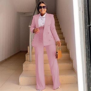 Women's Two Piece Pants Business Women Blazer Sets 2 Outfits Pink Jacket Wide Leg Suit Elegant Fall Winter Formal Suits Party Office Clothes