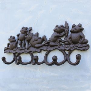 2 Pieces Cast Iron Decorative Lovely frogs Coat Rack with Hooks Key Hanger Holder Hanging Garden Porch Cabin Lodge Wall Mounted Decoration Brown Antique