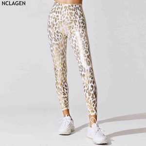Nclagen Leopard Printing Photo Pattern Yoga брюки с высокой талией Спортивные леггинсы Женщина Фитнес колготки Приспособленные Усилитель Упругой Бедра Подъемный тренажерный зал H1221