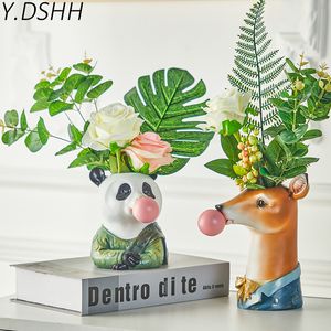 Y.DSHH Creative Vases Животные головы формы плантатор цветок ваза цветок смолы бонсай ваз домашние садовые украшения 210310