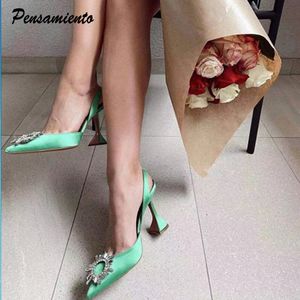 2021 Star Style Mulheres Sandálias Elegante Pointed Toe Slingback Verão Escritório Senhora Sapatos Moda Salto Alto Gladiador Sandálias Mulher 210301