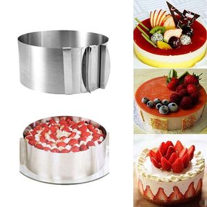 6-12 Inch Adjustable Stainless Steel Dessert Cake Mold Circle Baking Round Mousse Ring Mould Kitchen Decorating Tool 210225