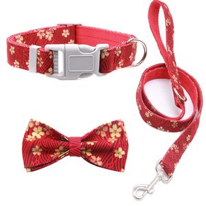 Dog Leash Leashes Set Adjustable Collar Collars With Cute Printed Bow Tie For Small Medium Large Dogs Pitbull Bulldog Pugs Beagle 5402 Q2