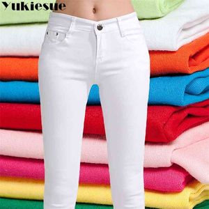 Calças de brim da cintura alta para mulheres inverno outono mulher magro slim ol escritório denim calças femininas femme calças 210629