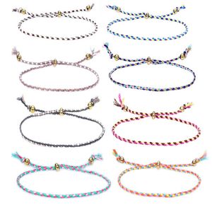 Moda colorida amiga navio mão linha de algodão pulseiras ajustáveis ​​pulseira de corda com grânulos de cobre várias cores misturadas