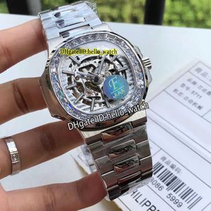 Zegarki Mężczyźni Luksusowa Marka Sport 5713/1 5711 / 1a Biały tarcza Szkieletowa HK 4813 Automatyczne Zegarek Mens Big Diamond Bezel Bransoletka ze stali nierdzewnej PPHW