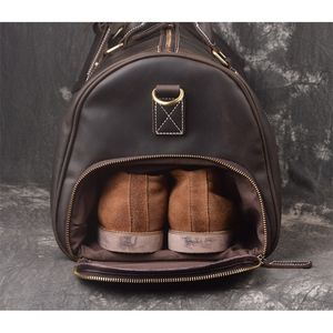 Bolsa de viagem de couro genuíno para homens negócio real bagagem de couro grande bolsa de viagem masculino pasta sapatos ombro