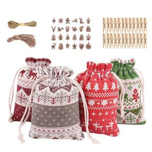 Confezioni regalo Sacchetti di juta natalizia con coulisse Mini sacchetto riutilizzabile in lino Conservazione artigianale fai-da-te per bomboniere