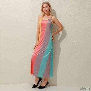 Blendende Kleider großhandel-Regenbogen Farbstoff Damen elegante blendende rückenfreie Riemen Kleider für weibliche Frauen Nette Schlinge Big Swing Casual