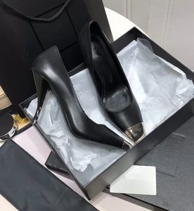 Top Quality Women Shoes cowhide leather High Heels Sexy metal Pointed Toe Sole Pumps Come With Logo box Wedding party dress shoe sandals size 35-40