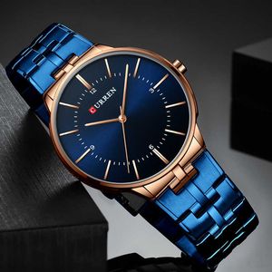 Curren Mens Watches Top Brand Luxury Fashion Business Men's Wrist Watches Blue Clock Waterproof Men Watch Reloj Hombre 210527