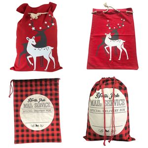 50*70 cm Creative Christmas Lattice Sack Santa Claus Apple Gift Bag Canvas DrawString Ficka med Elk Pattern Festival Party Supplies