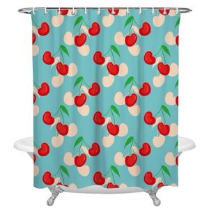 Shower Curtains Red Cherry Fruit Print Waterproof Bathroom Accessories Polyester Fabric Curtain Home Decor