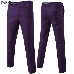 Purple Slim Fit Straight Dress Pants Men Brand Formal Office Flat-Front Trousers Mens Business Wedding Suit Male 210715