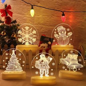 Lampada da notte in acrilico 3D di Babbo Natale di Natale per la decorazione della camera da letto dei bambini Luce notturna Ghirlanda Regalo di Natale Luce notturna alimentata a batteria USB 211027