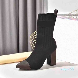 spring autumn Knitted elastic boots show style letter Thick heels sexy woman shoes High heel boot fashion socks lady top quality