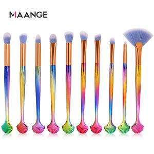 MAANGE 10-teiliges Make-up-Pinsel-Set in Muschelform, Meerjungfrauen-Mischpulver, Lidschatten, Kontur, Concealer, Rouge, kosmetische Make-up-Tools