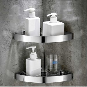 Bathroom Shower Corner Shelf SUS 304 Stainless Steel Shower Caddy Wall Mount Triangular Bathroom Floating Shelves with Hooks 210724