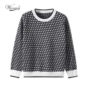 Women Geometric Khaki Knitted Sweater Casual Houndstooth Lady Pullover Sweater Female Autumn Winter Retro Jumper C-272 211103