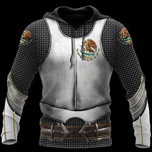 Męskie bluzy bluzy Meksyk Armor Casual Hoodie Spring Unisex Drukowanie 3D Custom Design Meksykańska Kultura Zipper Pullover Mężczyźni / Kobiety S