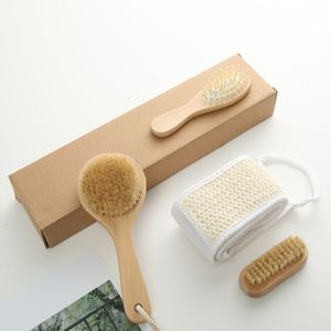 Venda Por Atacado Madeira Natural Bristle Bath Brush Spa Massagem Limpeza Escovas De Limpeza De Voltar Escova Conjunto Com Caixa De Papel De Artesanato