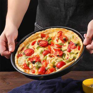 Pizza pannor nonstick bricka uppsättning runda kolstål bakning djupt skål pan bakpanna för kaka köksartiklar