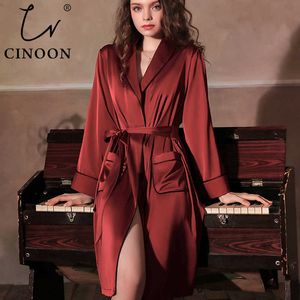 Cinúncio cetim robe fêmea íntimo lingerie sleepwear de seda nupcial presente de casamento quimono roupão de banho sexy sexy nightwear 210924